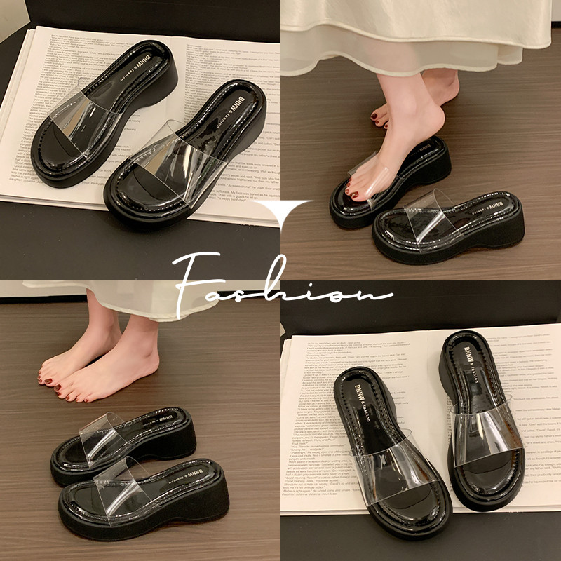 松糕厚底凉拖鞋2026新款夏季时尚坡跟仙女鞋子增高透明带外穿凉鞋