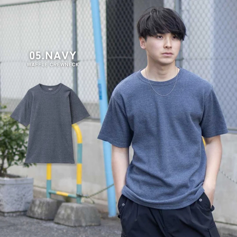 外贸日单潮牌尾货透气华夫格面料舒适圆领短袖T恤 3128