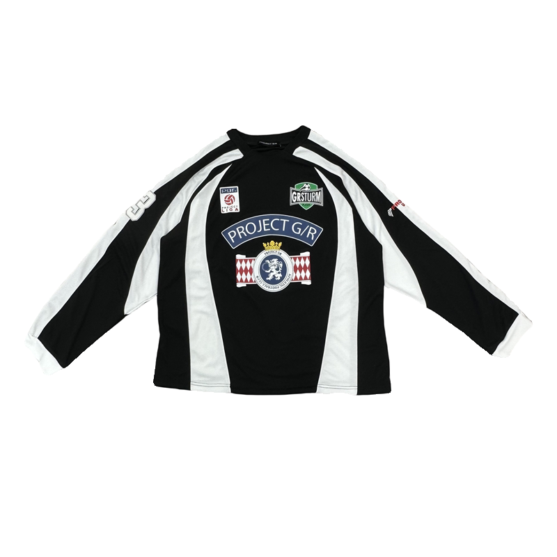 GRAILZ 봄과 가을 메쉬 프로젝트 GR 복고풍 접합 멀티 로고 프린트 긴팔 아이스하키 유니폼과 축구 유니폼이 유행합니다