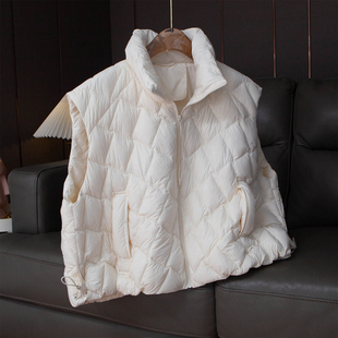 宽松茧形阔版高品质 泡芙轻盈保暖白鸭绒羽绒马甲立领无袖短外套