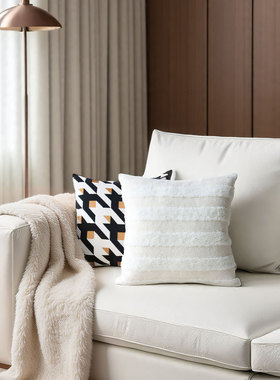 默色空间格拉斯莫色织千鸟格双面抱枕高级感软装几何条纹沙发靠垫