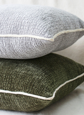 默色空间雪尼尔双面抱枕超柔软中古橄榄绿高级感含芯沙发大靠垫套