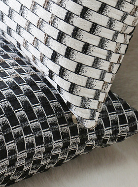 默色空间棉麻条纹格双面抱枕高级感黑白沙发靠垫酷黑客厅沙发靠垫