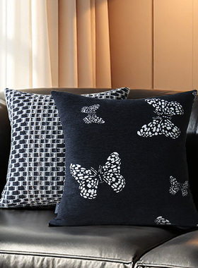 默色空间黑色蝴蝶双面提花抱枕中古风客厅高级感靠垫羽丝棉腰枕