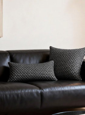 默色空间墨韵编织双面抱枕高克重沙发靠垫超细旦羽丝黑白靠枕腰枕