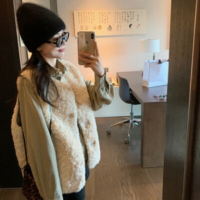 皮毛一体两面穿羊羔毛皮草马甲女