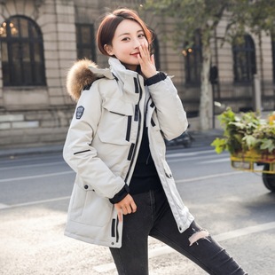 韩国Runningman冬季大毛领户外军工装情侣羽绒服女跑男中长款加厚