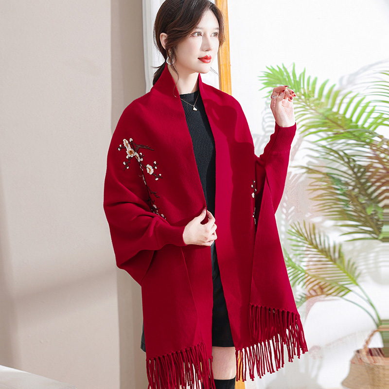 春秋冬刺绣中国风女披肩