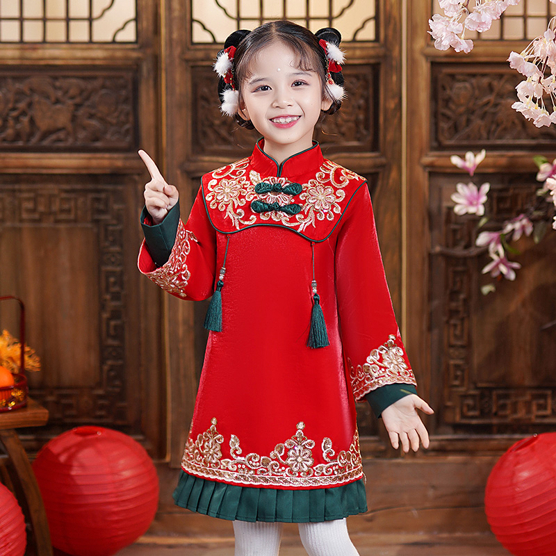 女童旗袍冬拜年服古风宝宝过年服