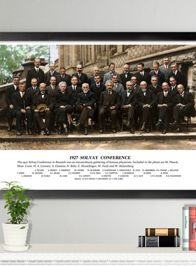 索尔维会议装饰画科学家爱因斯坦挂画海报科学家名人黑白复古壁画