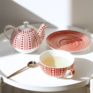 北欧一人花茶壶下午茶套装 草间弥生欧式 子母壶风格 艺术波点英式