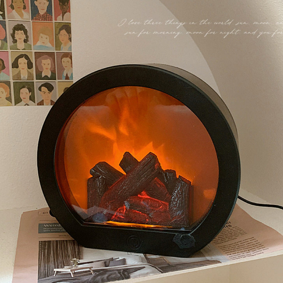 轻奢仿真木炭火焰氛围壁炉灯现代轻奢高级感摆件装饰卧室床头台灯