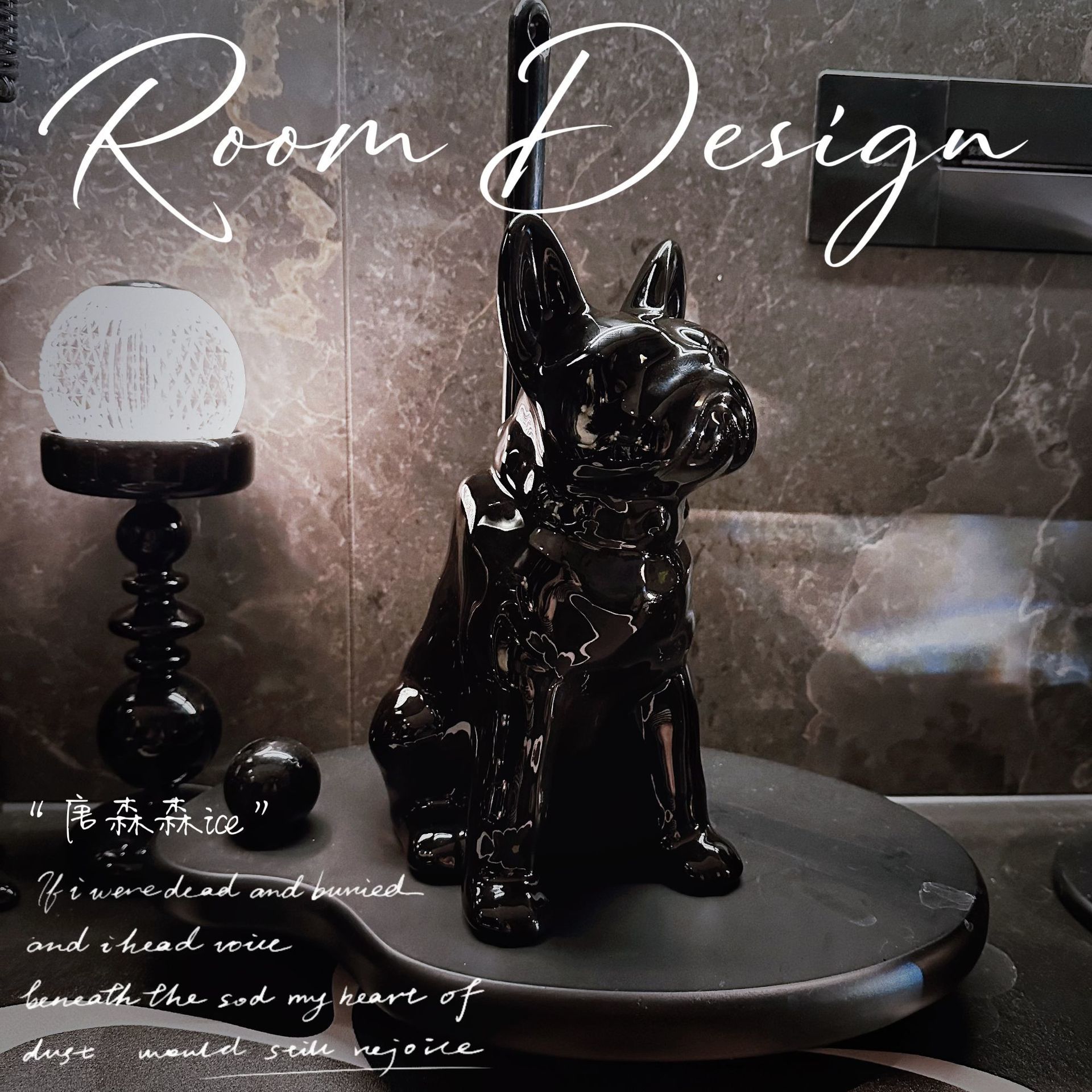 创意陶瓷沙皮犬免安装马桶刷摆件