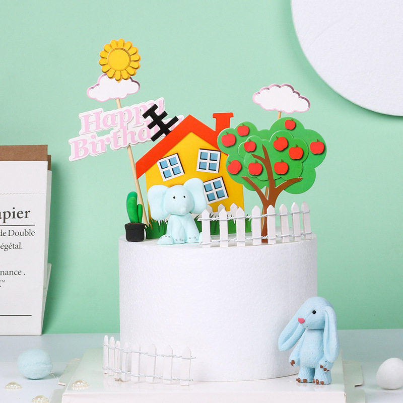 六一儿童节快乐恐龙房子插牌插卡插件私房甜品台派对蛋糕装饰摆件