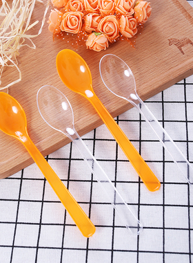 独立包装橙色一次性勺子/烫勺/环保勺/塑料勺/冰激凌勺子/刨冰勺