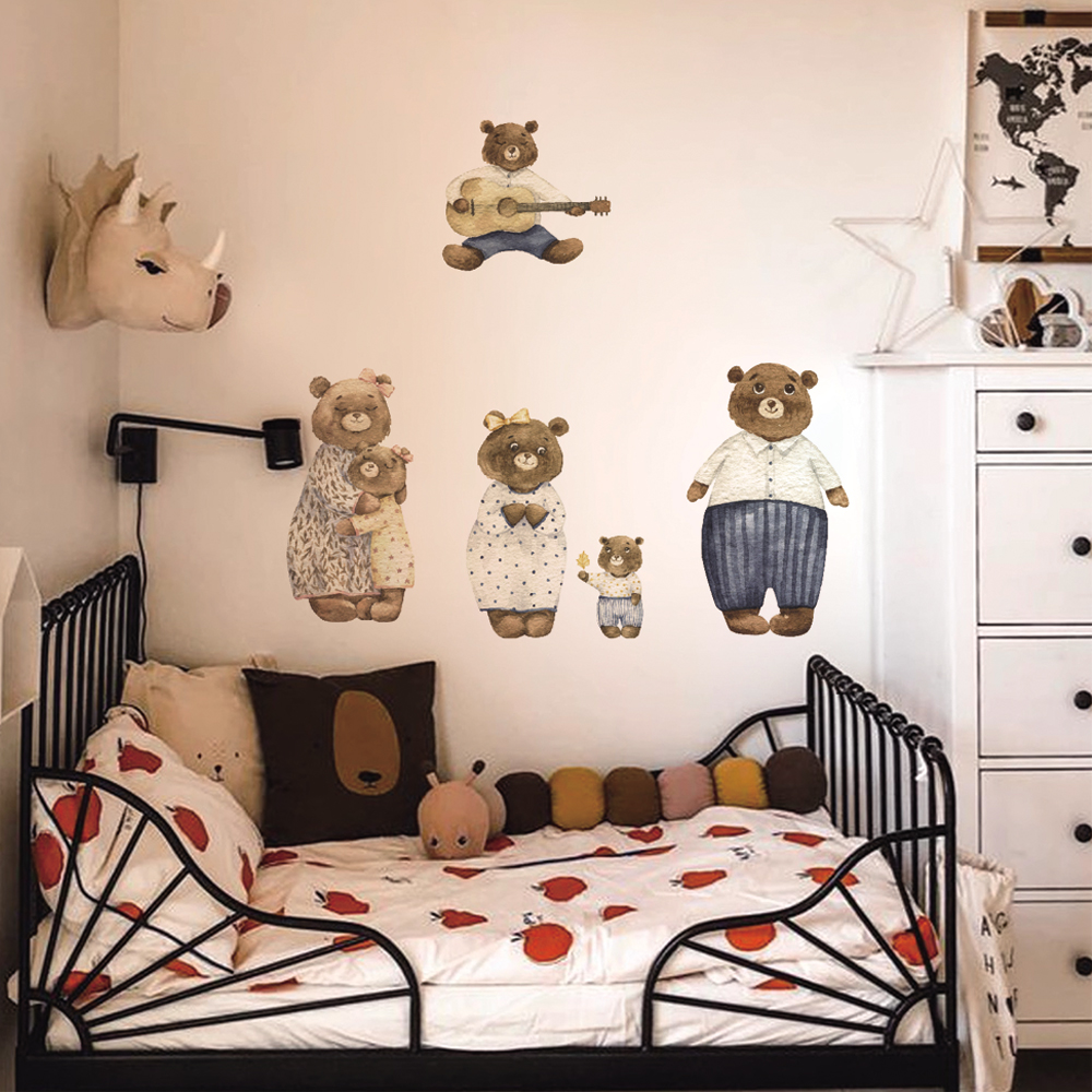 水彩童话小熊童趣背景自粘墙贴纸