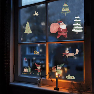 圣诞老人装饰静电橱窗贴纸服装奶茶店铺玻璃门贴花氛围布置贴画