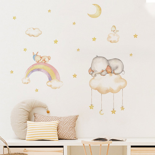 水彩动物儿童房透明pvc墙贴纸