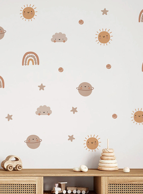 Boho风装饰墙面创意彩虹云朵太阳儿童房墙贴自粘幼儿园墙贴宝宝贴