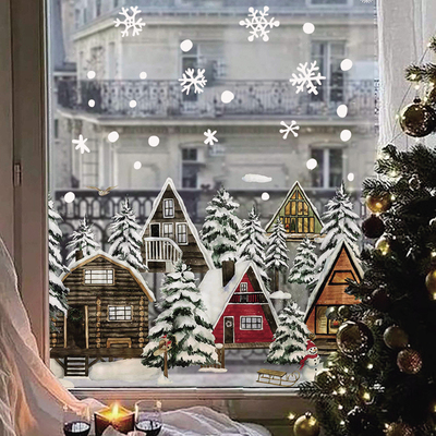 圣诞装饰窗玻璃奶茶店静电无胶贴