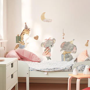 北欧ins儿童房动物派对墙贴纸装饰墙饰自粘环保幼儿园卧室少女房