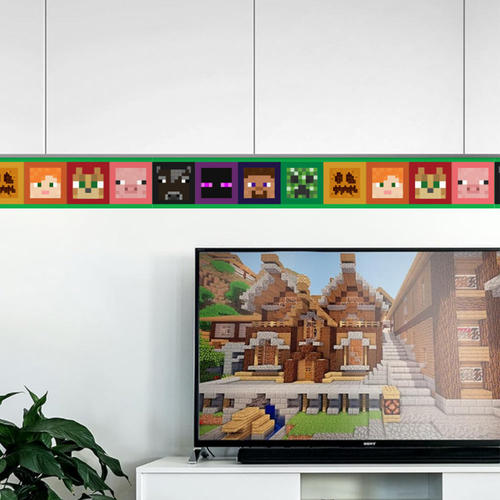 Minecraft我的世界像素风腰线墙纸自粘窗台门框儿童房墙贴纸装饰