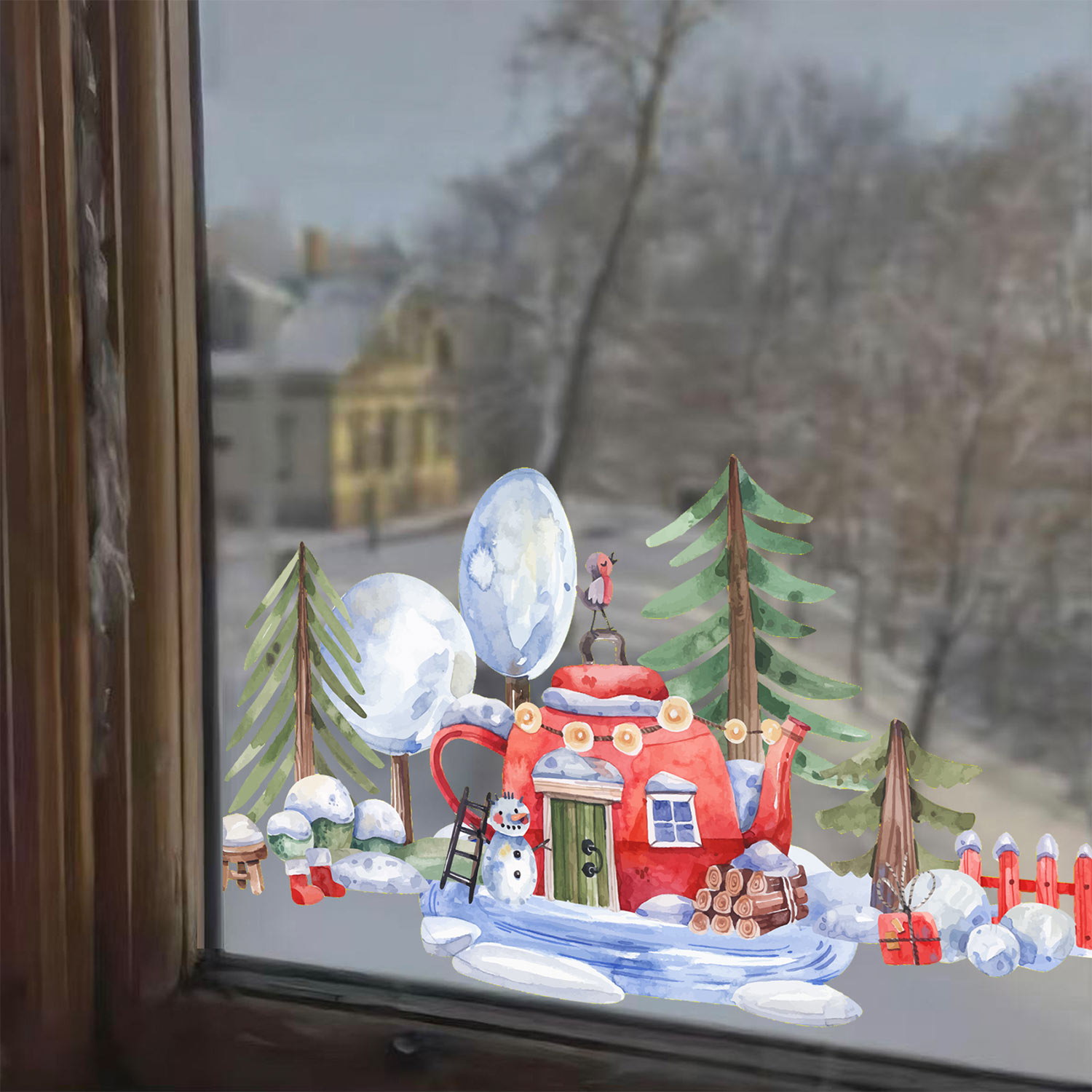 圣诞节静电贴纸装饰树雪人场景布置玻璃门贴纸奶茶店窗花玻璃贴膜