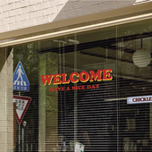 复古WELCOME静电玻璃贴纸欢迎光临推拉橱窗店铺气氛装 饰广告贴