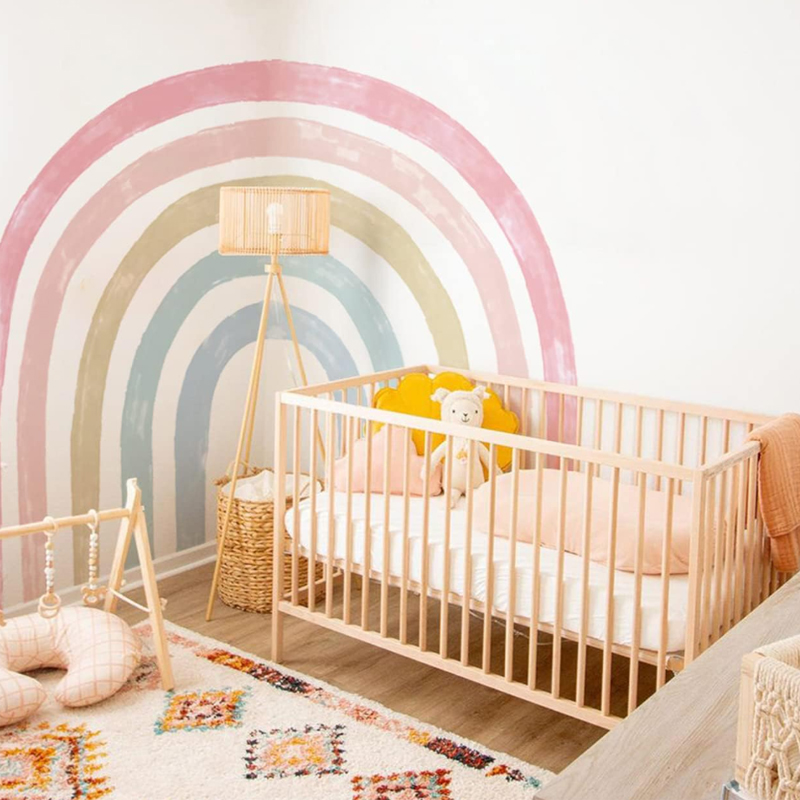 Ins风水彩布纹不透明彩虹墙贴北欧儿童房宝宝美化墙面装饰自粘贴