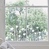 复古玻璃静电贴白色花卉卧室法式 饰免胶静电防走光飘窗贴纸 装