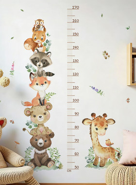 身高墙贴儿童宝宝幼儿园房间布置装饰贴画长颈鹿身高墙贴透明贴纸