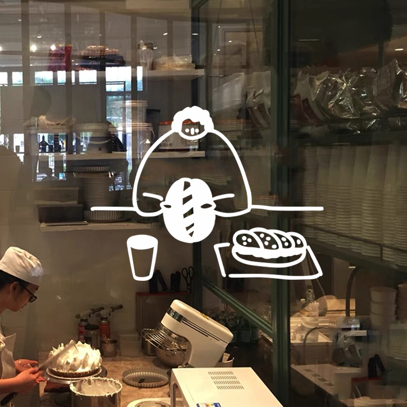 ins风人物抽象画奶茶店咖啡厅厨房蛋糕面店橱窗玻璃门店铺墙贴纸图片