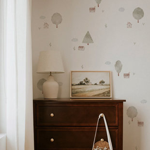 ins森林房子墙贴儿童房背景墙纸贴画卧室床头清新树林贴纸