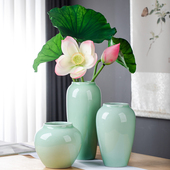 景德镇新中式 简约禅意陶瓷插南天竹荷花瓶水培客厅电视柜玄关摆件