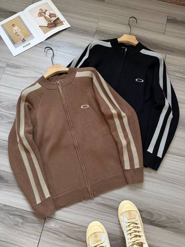 OAKLEY同款复古条纹拼色针织开衫毛衣外套男女同款 红标vintage