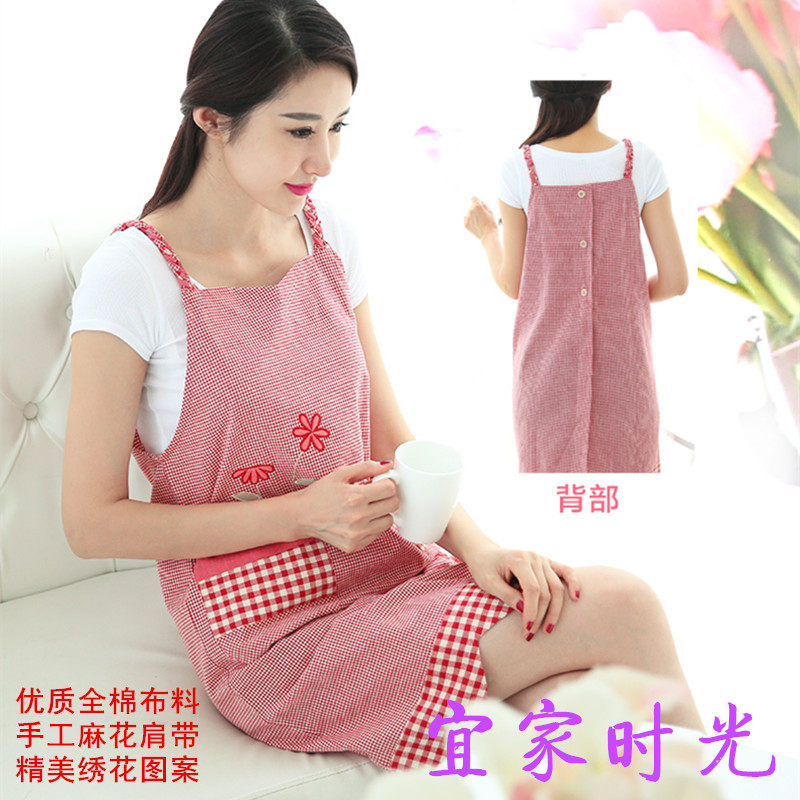 麻花辫肩带围裙背心款全棉马甲韩版时尚家居可爱刺绣花女孩马夹