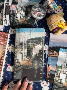 奶油狗勾现货东京记忆本a6彩页窄手帐本拼贴竖线横32p薄本a6half