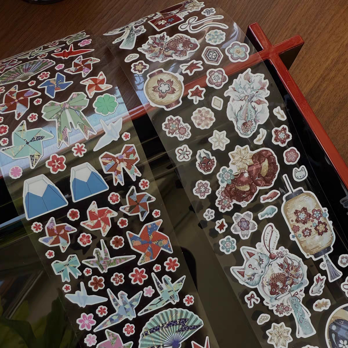 分装-Girl17大龄萝莉原创和风古早切膜贴纸款折纸千纸鹤金鱼夜