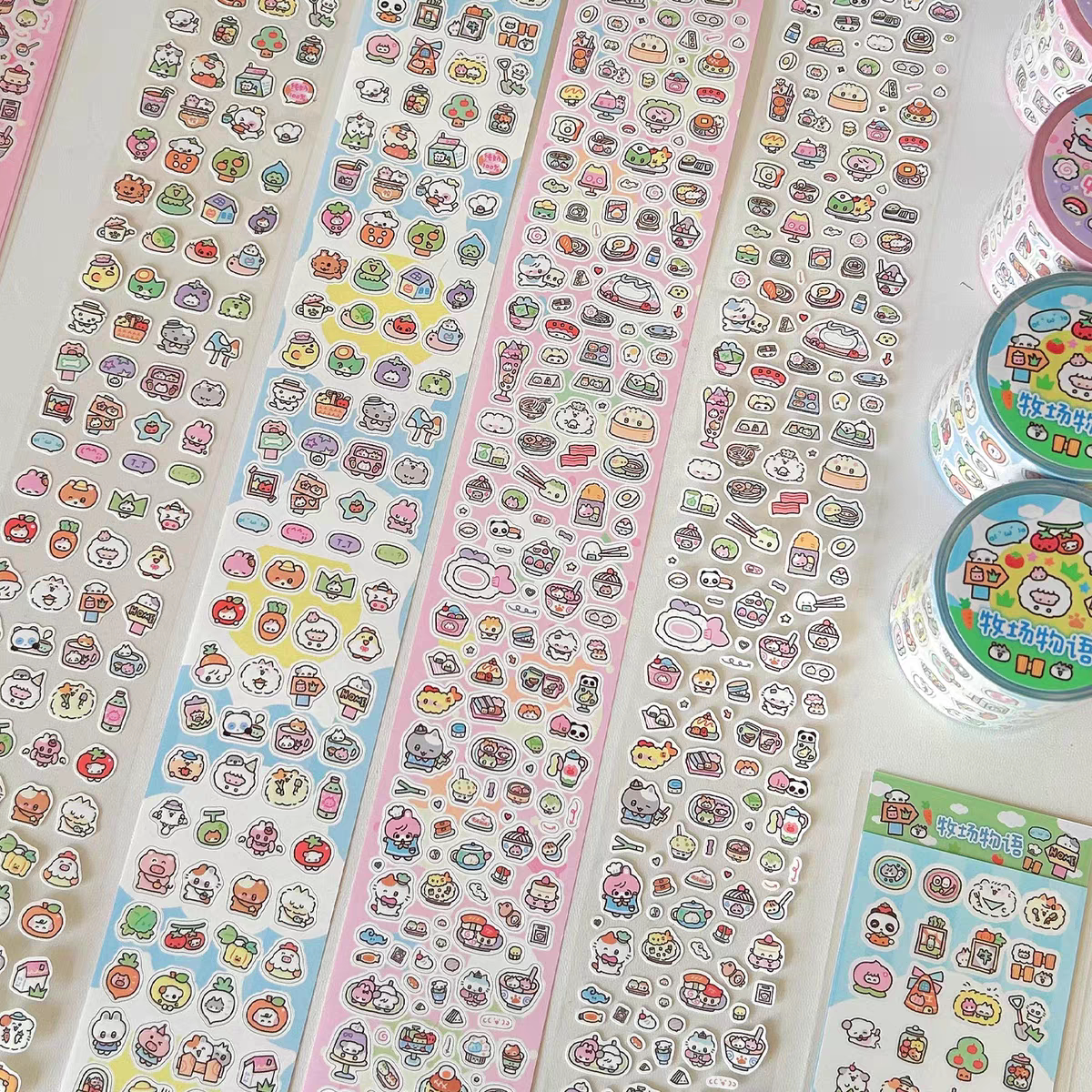 分装-三心文创bozi插画师可爱欢乐牧场中华美食手帐素材贴纸卷