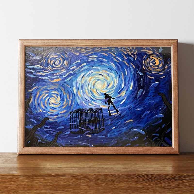 油画梵高画风名画相框装饰画