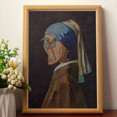 带珍珠耳环 老爹恶搞世界名画相框名家真迹客厅卧室玄关柜子摆画