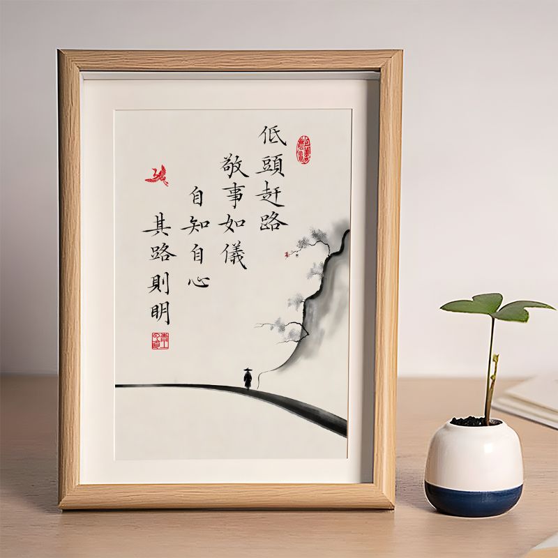 低头赶路敬事如仪书法作品字画励志摆件桌面相框办公室装饰画挂画