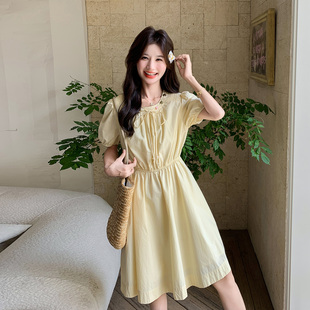 巨好看甜美减龄小个子a字裙 黄色法式 泡泡袖 连衣裙女2025夏季 新款