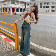 复古气质牛仔连体裤女2025夏季新款韩系高级感时髦洋气休闲阔腿裤