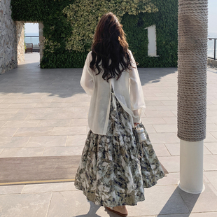 氣質(zhì)防曬衣襯衫 法式 復(fù)古碎花吊帶連衣裙女2025夏季 新款 長(zhǎng)裙兩件套