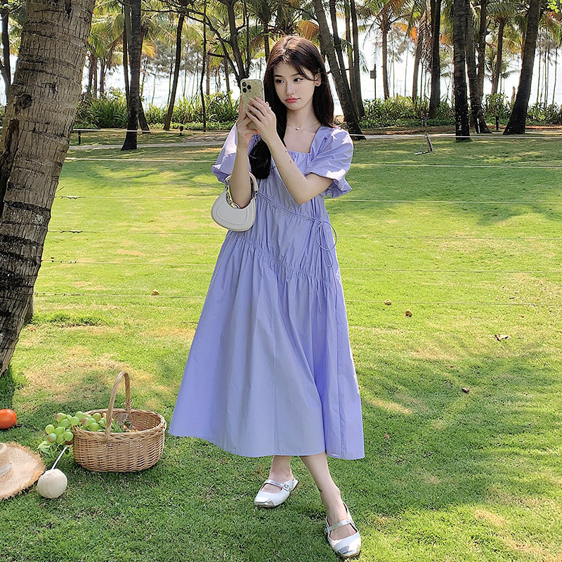 超好看连衣裙女2025夏季新款高级感温柔风设计感小众泡泡袖茶歇裙