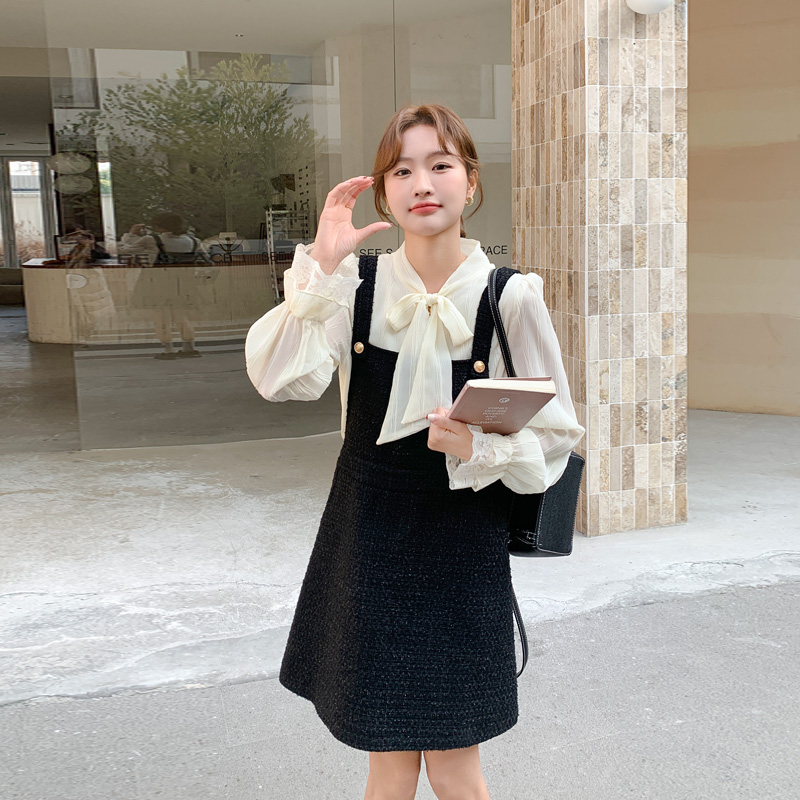 miu系穿搭黑色小香风背心连衣裙早春新款富家千金高级感两件套裙