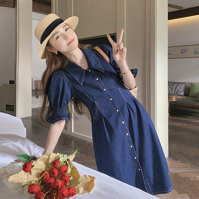 法式复古牛仔连衣裙女夏季