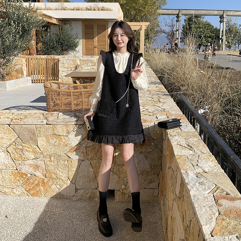 韩版黑色背心连衣裙套装女2025春季新款轻奢高级感小众设计两件套