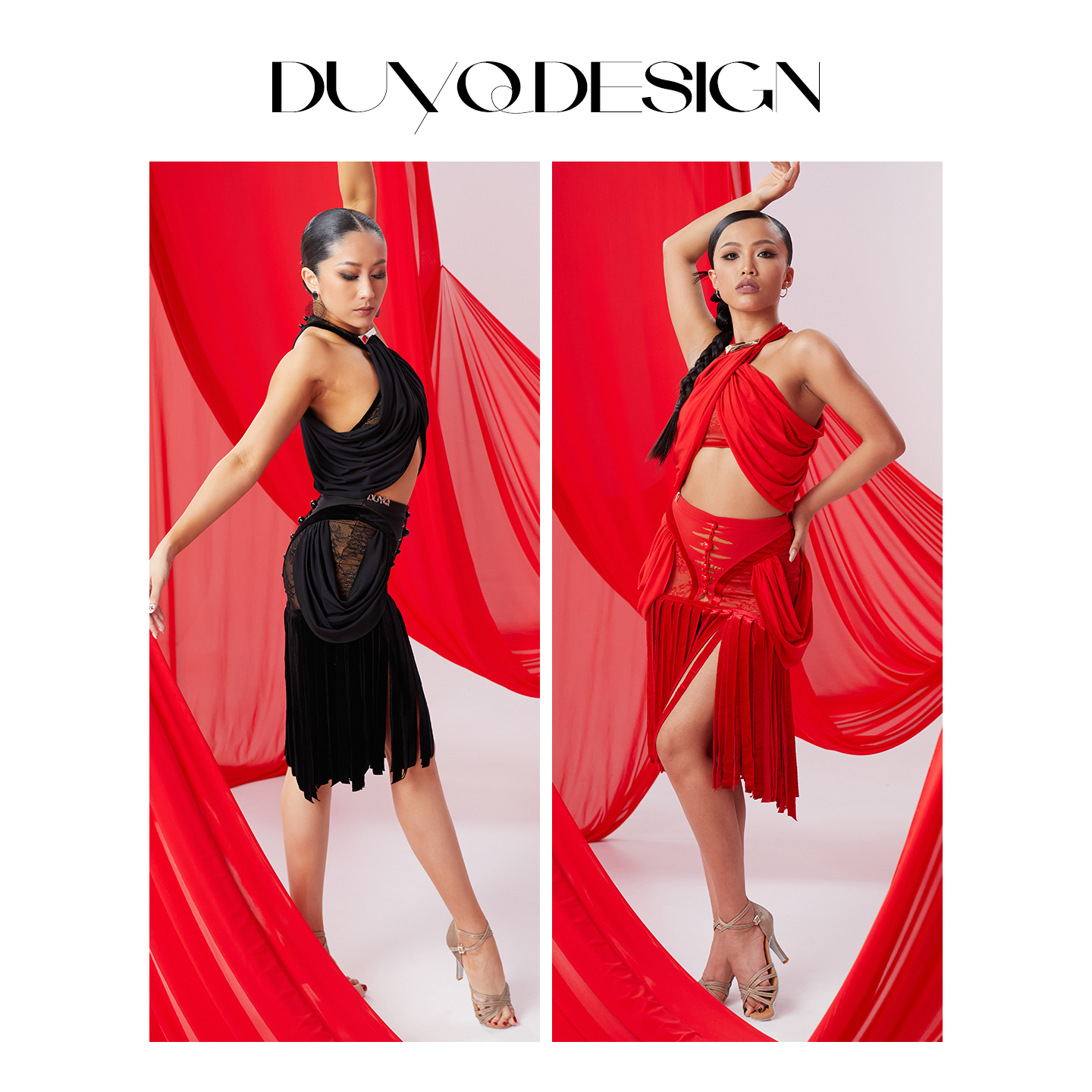 DUYQ【NSAD】018手工编织拼接半身裙国标女拉丁舞练功服表演专业